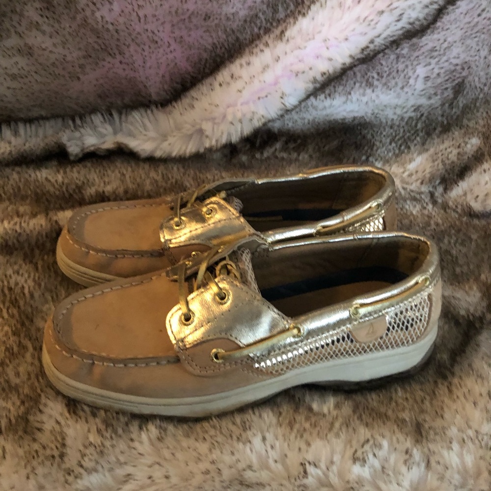Tan and Gold Sperry fits women size 6-6.5
